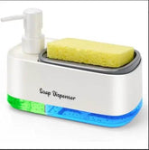 Hand and Dish Soap Dispenser Set for Kitchen, Dual Soap Dispenser with Sponge Holder, 3-in-1 Countertop Soap Pump Dispenser for Kitchen Sink, Useful Kitchen Gadgets - White